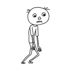 Character walking like zombie. Black and white doodle. Anemia.