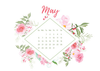 Vintage floral calendar 2018