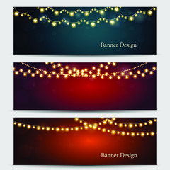 Fototapeta na wymiar Set of banners with light garland. Christmas abstract background. Vector illustration