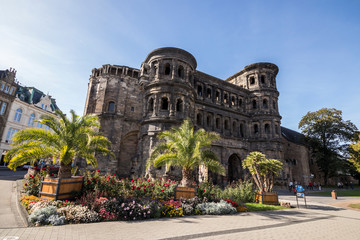 Trier, Germany. The Porta Nigra (Latin for black gate), a large Roman city gate of the ancient city...