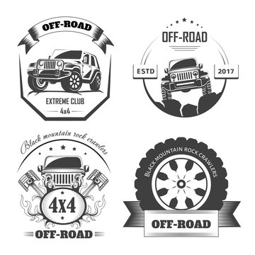 Off-road 4x4 extreme car club logo templates for design projects.