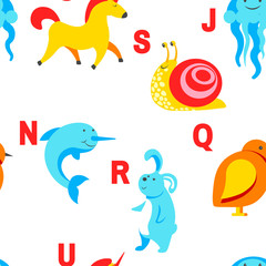 Alphabet animals and letters study material for children vector.