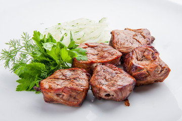 Shish kebab from pork tenderloin with onion
