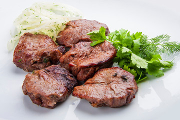 Shish kebab from pork tenderloin with onion