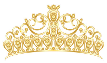 Gold tiara crown women's wedding with stones drawing vector eps 10