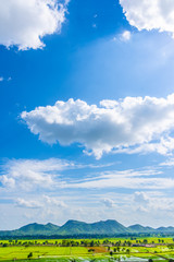 Beautiful  landscape view of hill and  mountain with cloud sky.