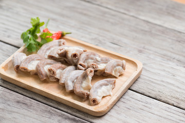 Part of pork small intestine or Chitterlings internal organs of pig