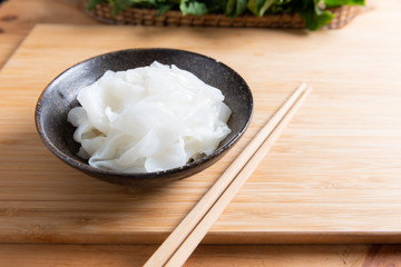 Bowl of rice flat noodles