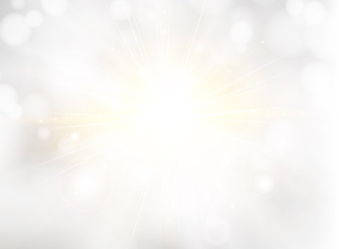 Abstract white blurred beautiful shine background with bokeh and sunlight.