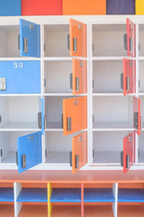 colorful lockers with code lock
