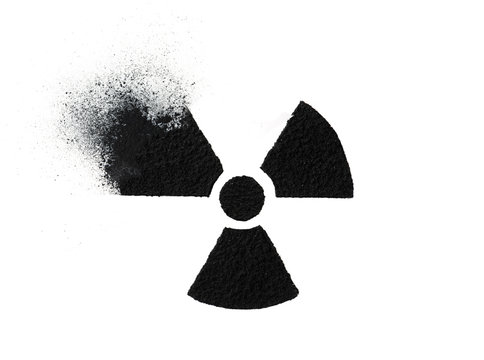 Radioactive Hazard. Representation Of Radioactive Material Spewing Out Or Blown Away By Wind. Radiation Symbol Or Trefoil Mark With Drifting Particles. Isolated On White.