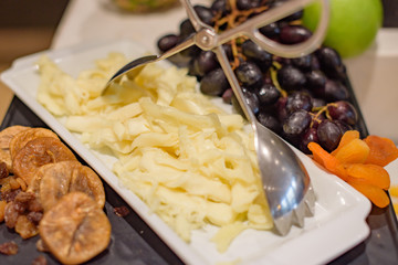 different cheeses on the buffet
