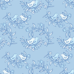 Vintage Floral Seamless Background with Birds