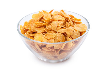 Corn flakes in a bowl isolated on white background