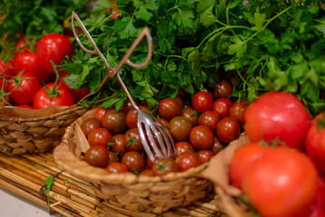 tomatoes on the buffet. selective focus. 