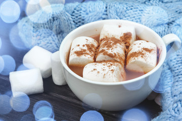 Hot chocolate with marshmallows on the table