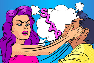 Slap, the relationship of men and women. Pop-art