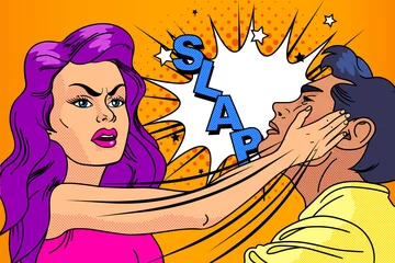 Door stickers Pop Art Slap, the relationship of men and women. Pop-art