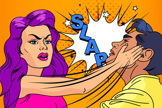 Slap, the relationship of men and women. Pop-art