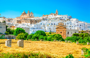 Panoramic view of Ostuni (white town), province of Brindisi, Apulia, southern Italy.