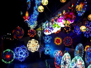Colorful Christmas lanterns on display at a store