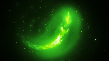 Obraz na płótnie Canvas Peaceful green glowing feather on night sky with stars
