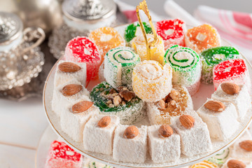 Turkish delight on a wooden table