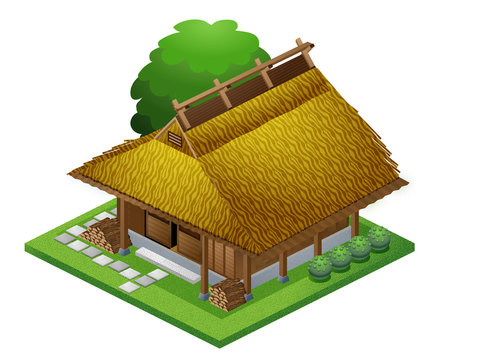 æ—¥æœ¬å®¶å±‹èŒ…è'ºå±‹æ ¹ã®å°å±‹stock Illustration Adobe Stock