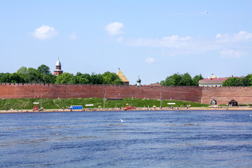 Veliky Novgorod. the river Volkhov, St. Sofia embankment, the Walls of the Novgorod Kremlin