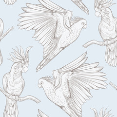 Naklejka premium Seamless pattern, background with tropical birds