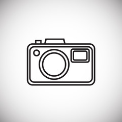Tourist photo camera thin line on white background icon
