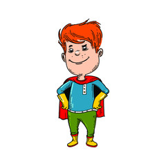 Super Hero Kid Wearing Cape vector illustration
