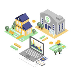 Bank Credit and Home Loan Concept with Isometric House