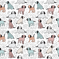 Childish seamless pattern with dogs. Cute baby design.