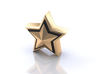 gold star white floor reflection 3d rendering