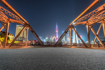 Night view of the Waibaidu Bridge in Shanghai,China.