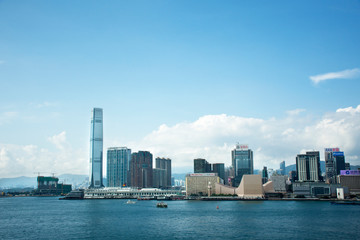 Fototapeta na wymiar View landscape and cityscape of Hong Kong and Kowloon island at Victoria Harbour