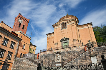San Miniato, Pisa, Tuscany, Italy: Church of the Holy Cross and medieval tower of Matilda