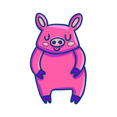 Charming cartoon pig in pink color