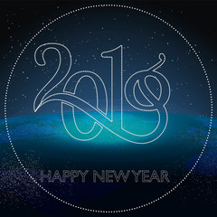 happy New year, abstract vector illustration of Christmas card with calligraphic inscription 2019 and congratulations with happy New year background of fireworks