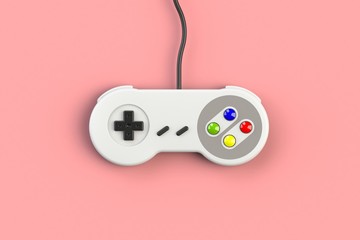 Video game console GamePad. Gaming concept. Top view retro joystick isolated on pink background, 3D rendering © krung99