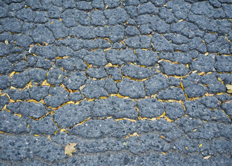 The texture of old asphalt with cracks.