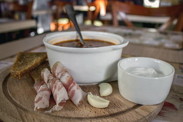 Borscht with bacon and garlic.