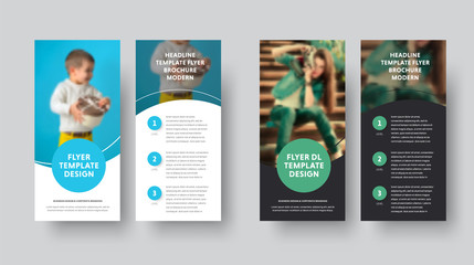 DL Vector Flyer Design with blue and green circle and place for photo.