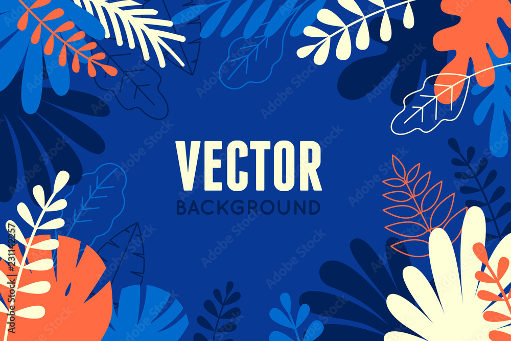 Aufkleber Vector illustration in trendy flat and linear style - abstract simple background with leaves and plants and copy space for text