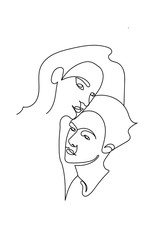 Vector of a couple made with continuous line hugging and expressing their love with affection. A woman and a man.