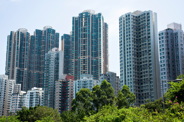 Fototapeta na wymiar View landscape and cityscape with high building of Kennedy Town in Hong Kong, China