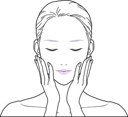 美容　頬に手