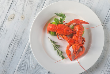 Dish of boiled crayfish with sauce