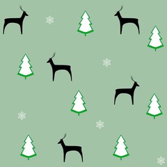 Deer and tree seamless pattern. Fashion graphic background design. Modern stylish abstract texture for holiday. Colorful template for prints, textiles, wrapping, wallpaper, etc. Vector illustration